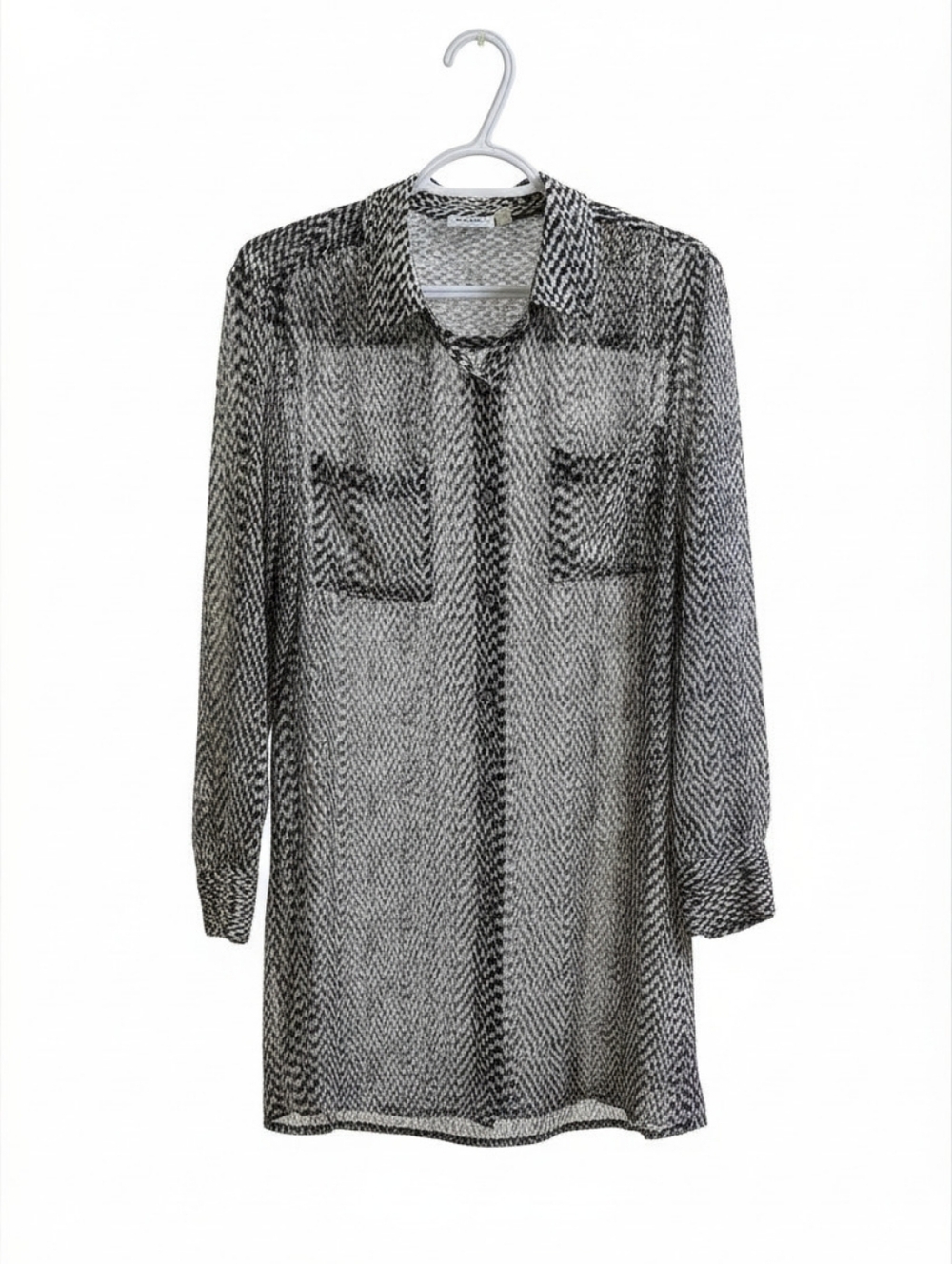 DKNY Sheer Black and White Patterned Shirt Dress